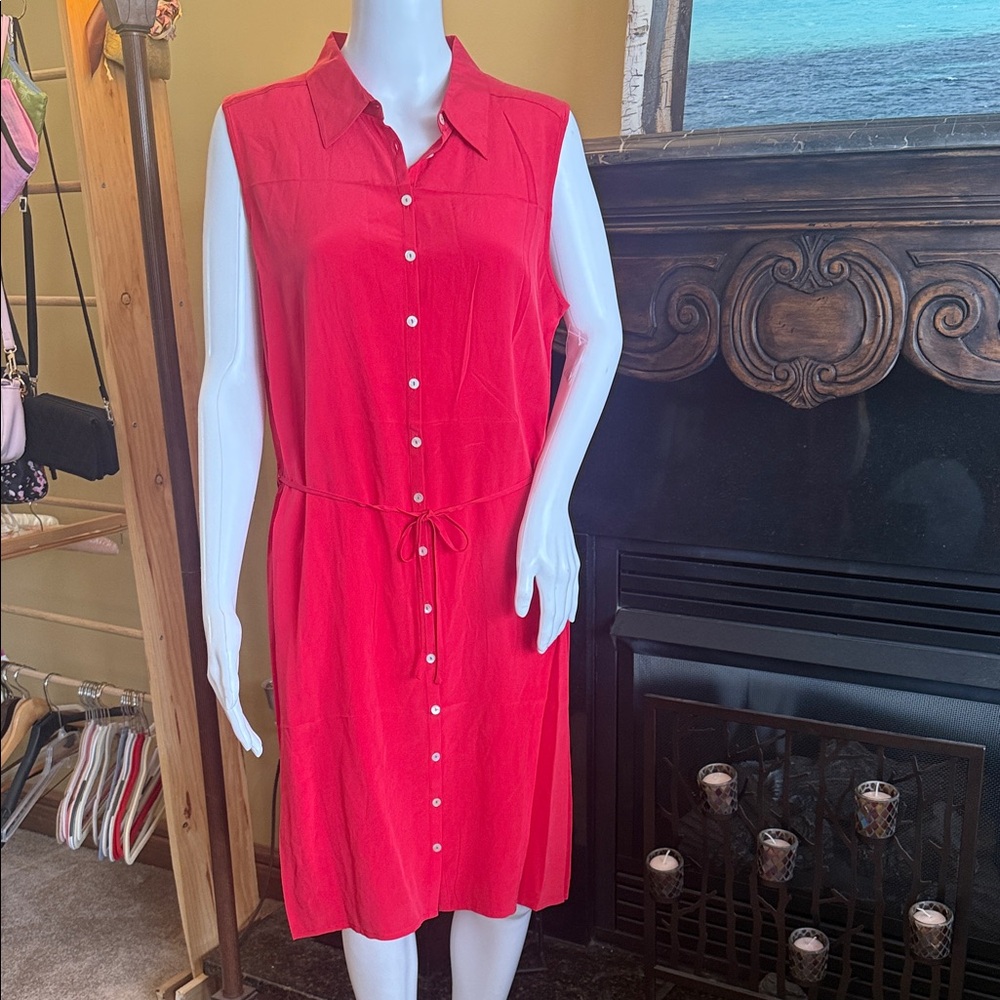 Silk Red Button-Front Midi Dress